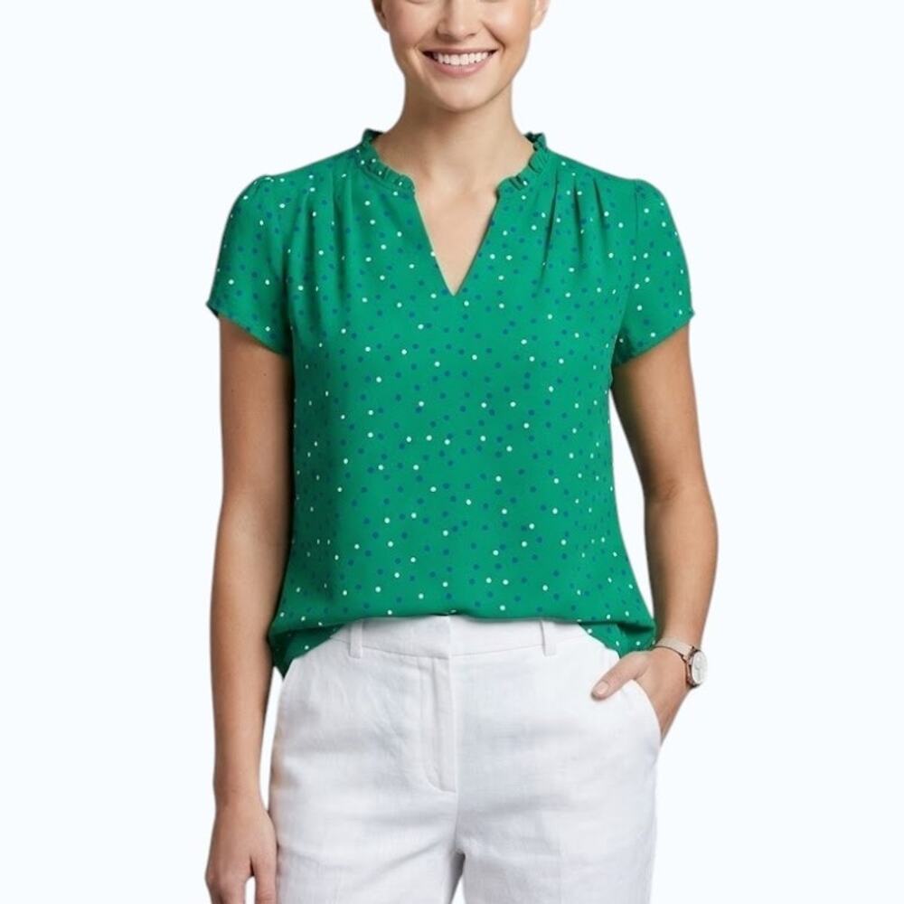 41 Hawthorn Tiffiny Tulip Sleeve Blouse Green Polka Dot Women XS NWT